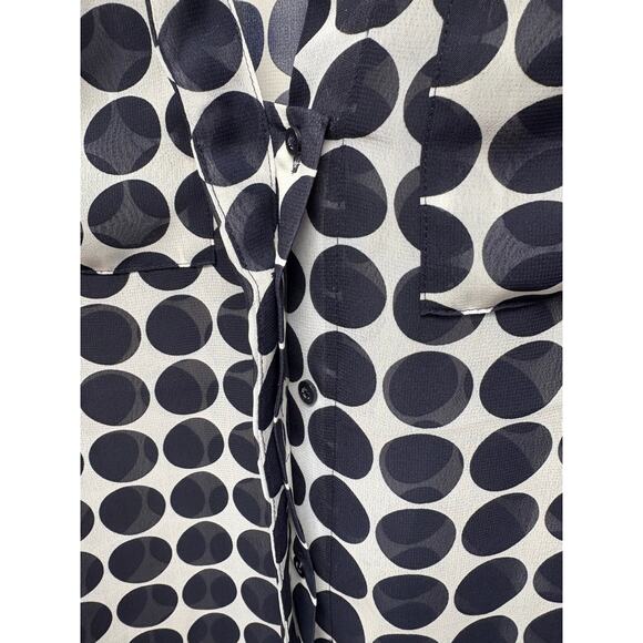 Gap Sheer Navy White Blouse With Navy Polka Dots, Split Neck, Woman's Size M - Picture 4 of 6